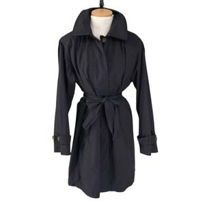 Vintage 90s Minimalist Trench Coat Chic Womens Size 8 Navy‎ Blue Lined